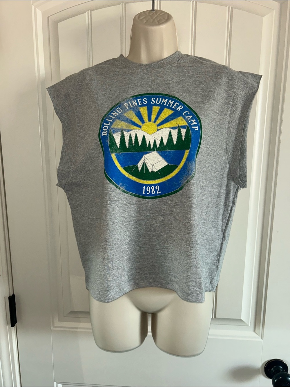 NEW BDG Gray Tank Top with Multicolor Summer Camp 1982 Muscle Tee Sz XS